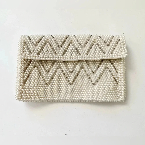Vintage White Beaded Clutch Evening Bag Bridal Prom Purse Bags By Susan Japan - Picture 3 of 5